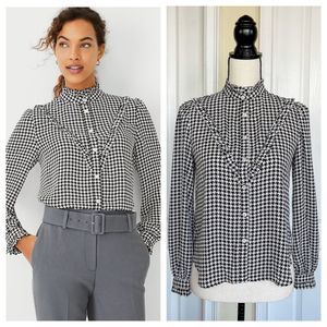 Ann Taylor XXSP Petite Gingham Black and White Gingham Blouse Patterned Blouse